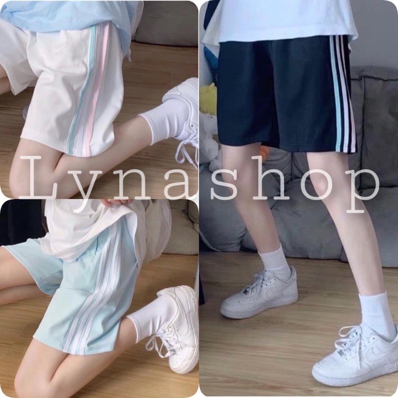 Quần đùi kẻ 3 sọc unisex , dây rút dáng rộng ba màu, quần short nữ chất vải thun mặc mát