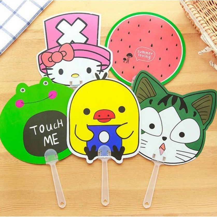 Quạt Nhựa Cầm Tay 2 Mặt Họa Tiết Cute