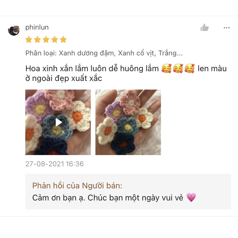 Pin hoa len handmade có móc cài nhiều cỡ
