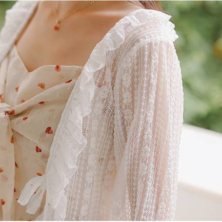 Áo Khoác Cardigan Nữ Phối Ren Thắt Nơ Thời Trang