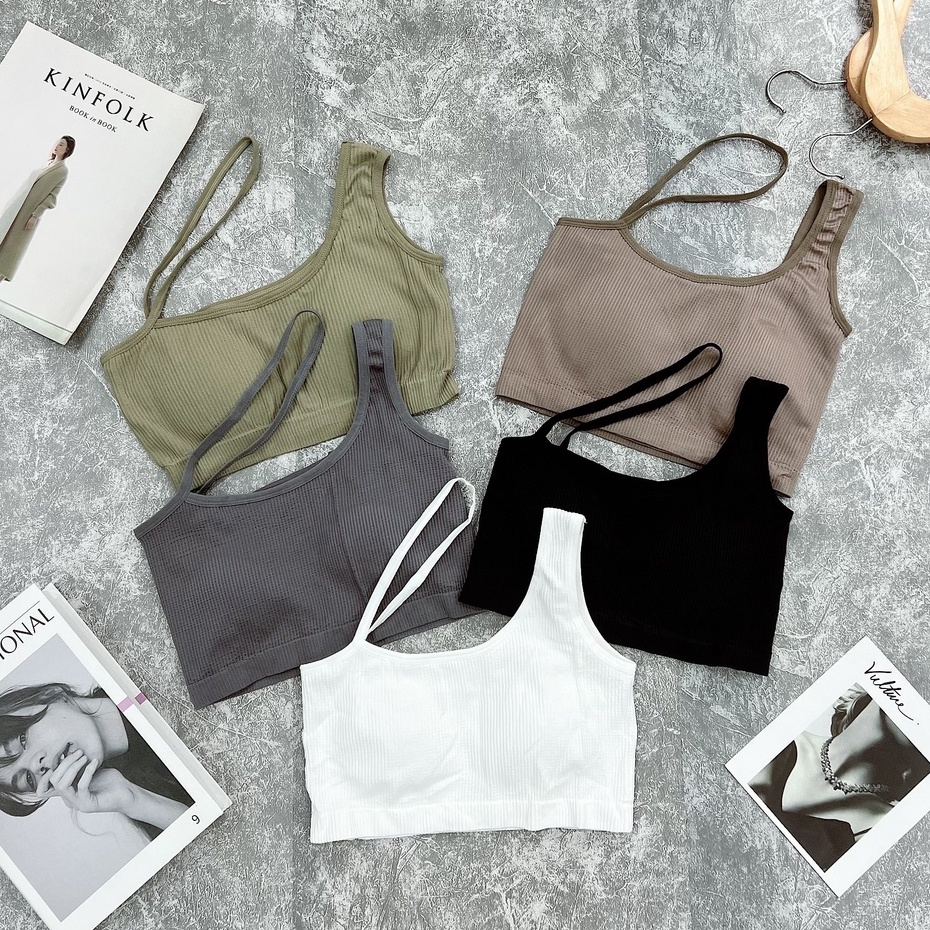 Áo croptop sát cánh dây lệch vai chất thun gân mịn 278 FIORI STORE