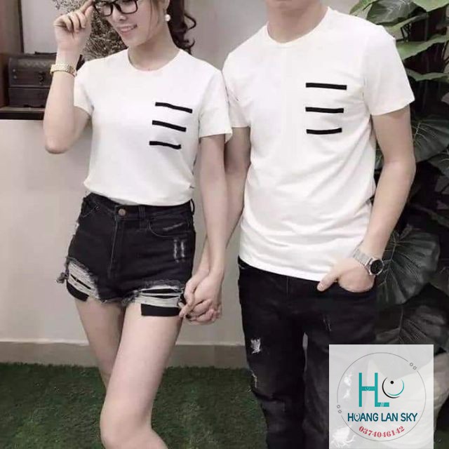 ÁO thun CẶP áo ĐÔI GIÁ RẺ HỌA TIẾT ĐƠN GIẢN 3 SỌC NGANG NHỎ (giá 2 áo)