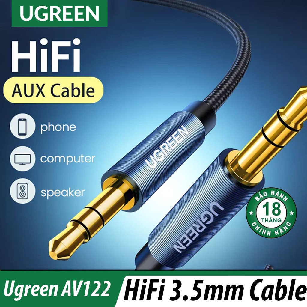 Cáp âm thanh 3.5mm Chính Hãng Ugreen AV112 Cao Cấp Đầu mạ vàng dây bọc dù 10687 10688 10689