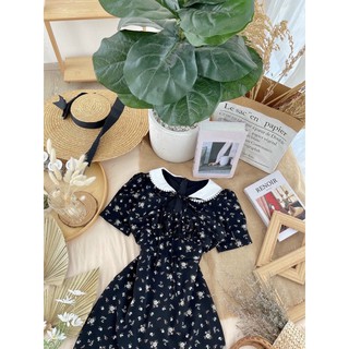 Đầm hoa phối cổ trắng cutout ngực