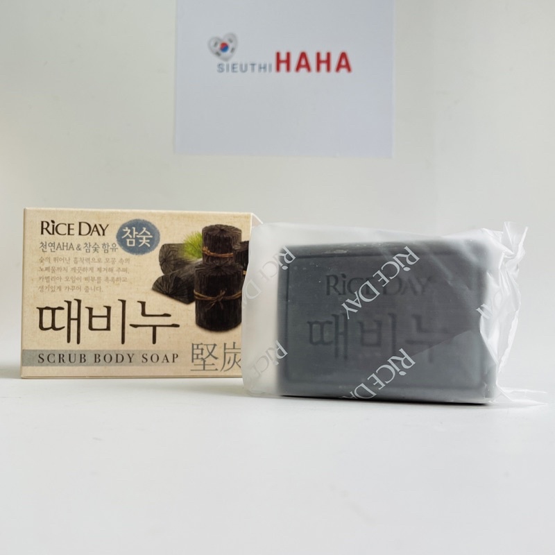 Xà phòng than tre tẩy da chết hàn quốc RICE DAY CHARCOAL SCRUB BODY SOAP 100g