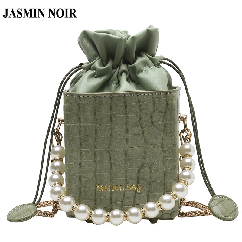Túi Đeo Chéo JASMIN NOIR Dáng Vuông Nhỏ Họa Tiết Da Cá Sấu Phối Ngọc Trai Thời Trang Sang Trọng Cho Nữ