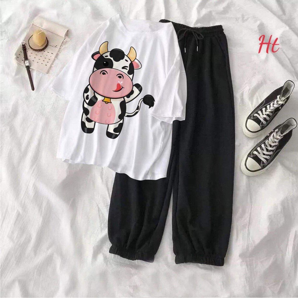 Sét áo bò sữa Kute + quần bom đen HTH0521