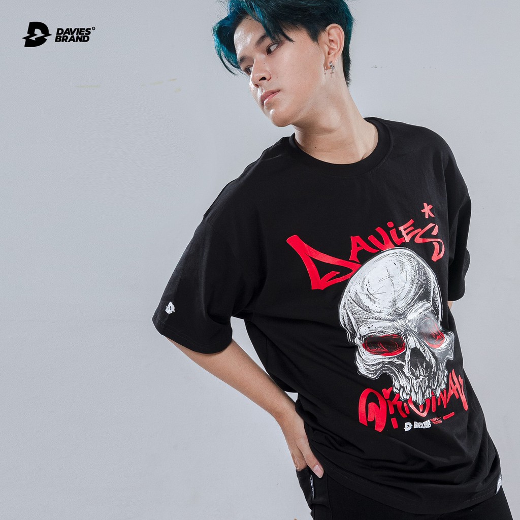 Áo thun tay lỡ nam nữ form rộng màu đen DAVIES - Black Old Skull Tee.