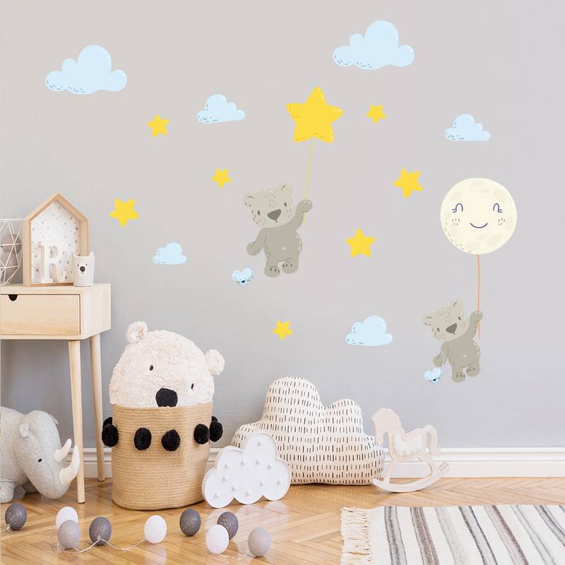 Phim hoạt hình nhỏ gấu đám mây sao dán tường phòng trẻ em phòng ngủ phòng ngủ cuốn sách trang trí dán tường
