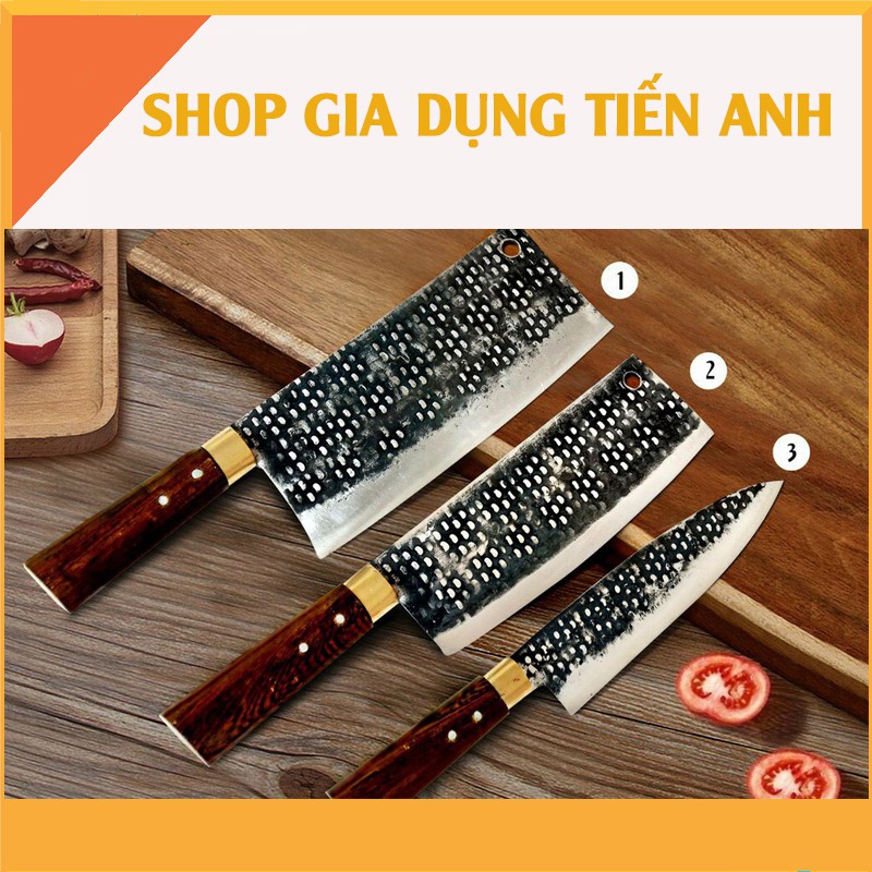 Bộ 3 dao thép nhíp cán gỗ mun đuôi công