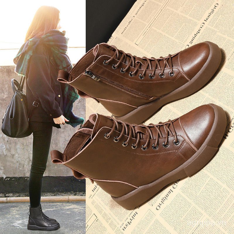 Giày boot Martin cổ thấp chất liệu da đế mềm thời trang thu đông cho nữ