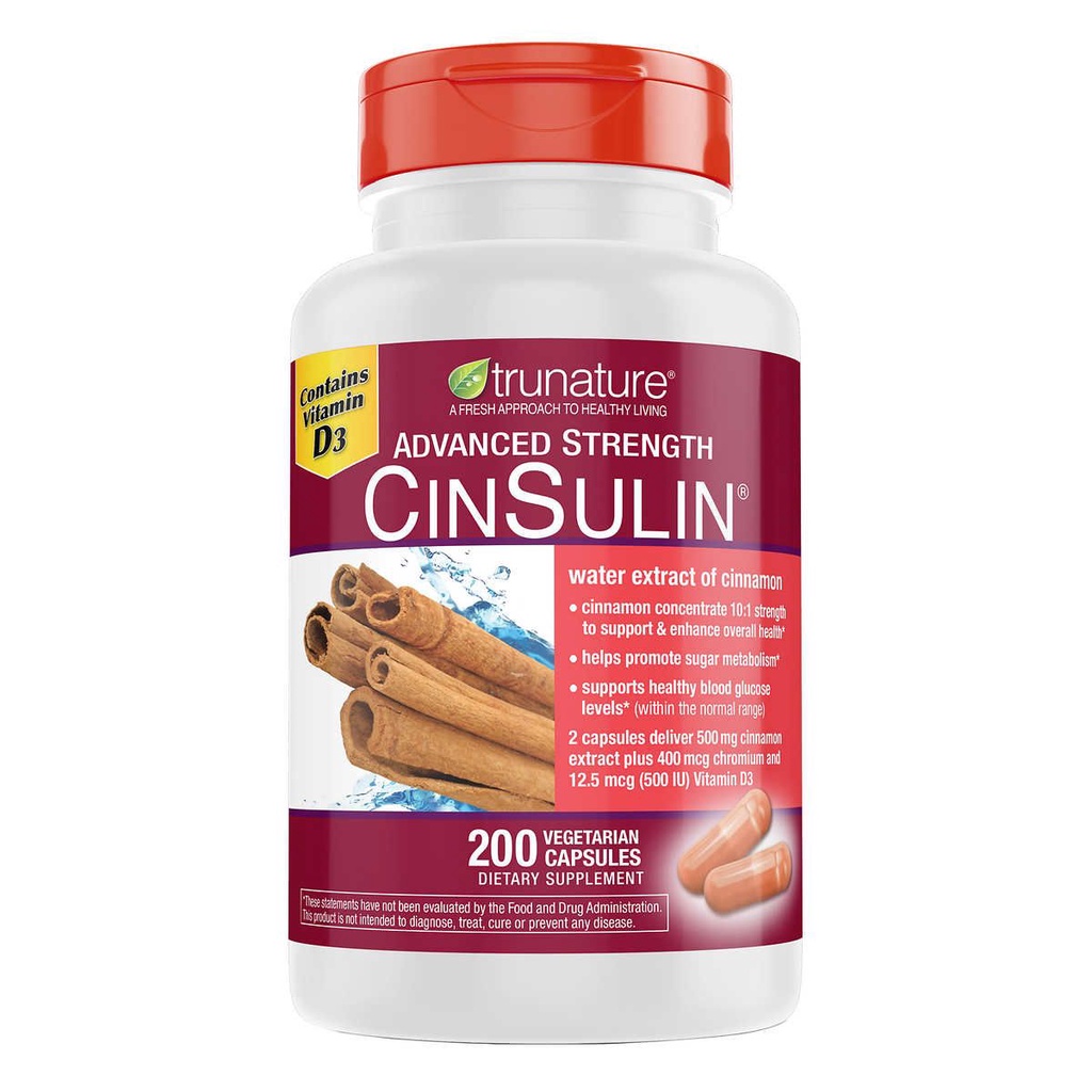 Viên uống hỗ trợ tiểu đường Trunature Advanced Strength Cinsulin 200 viên [HÀNG MỸ]
