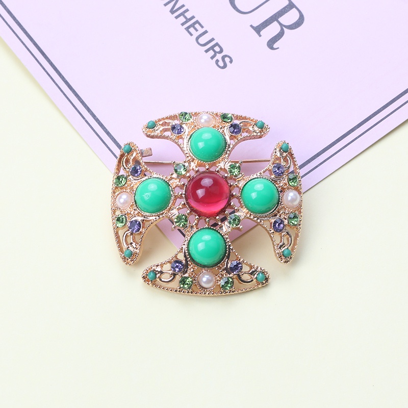 Ghim Cài Áo Hình Chữ Nhật Đính Đá Ngọc Trai Giả Phong Cách Vintage