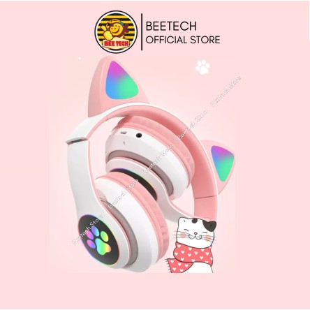 Tai nghe bluetooth hình tai mèo, tai phone chụp tai có led siêu đẹp - Beetech