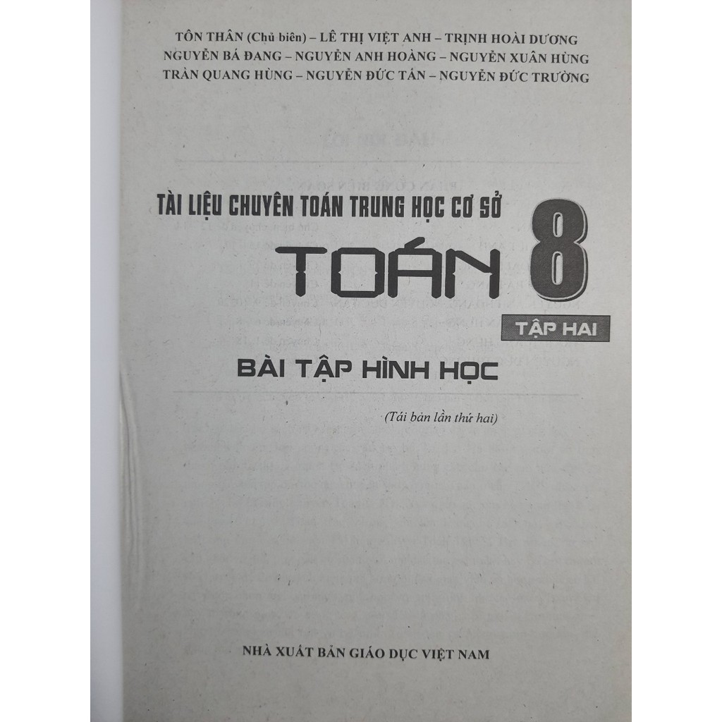 Sách - Tài liệu chuyên toán trung học cơ sở Toán 8 Tập 2: Bài tập Hình học