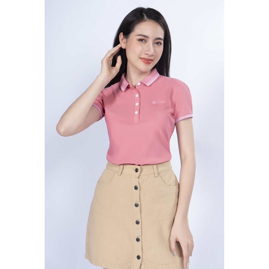 Áo Polo Nữ Nova Livan Sport Màu Hồng Kháng Khuẩn Thoáng Khí Không Nhăn Cổ Bo Cao Cấp