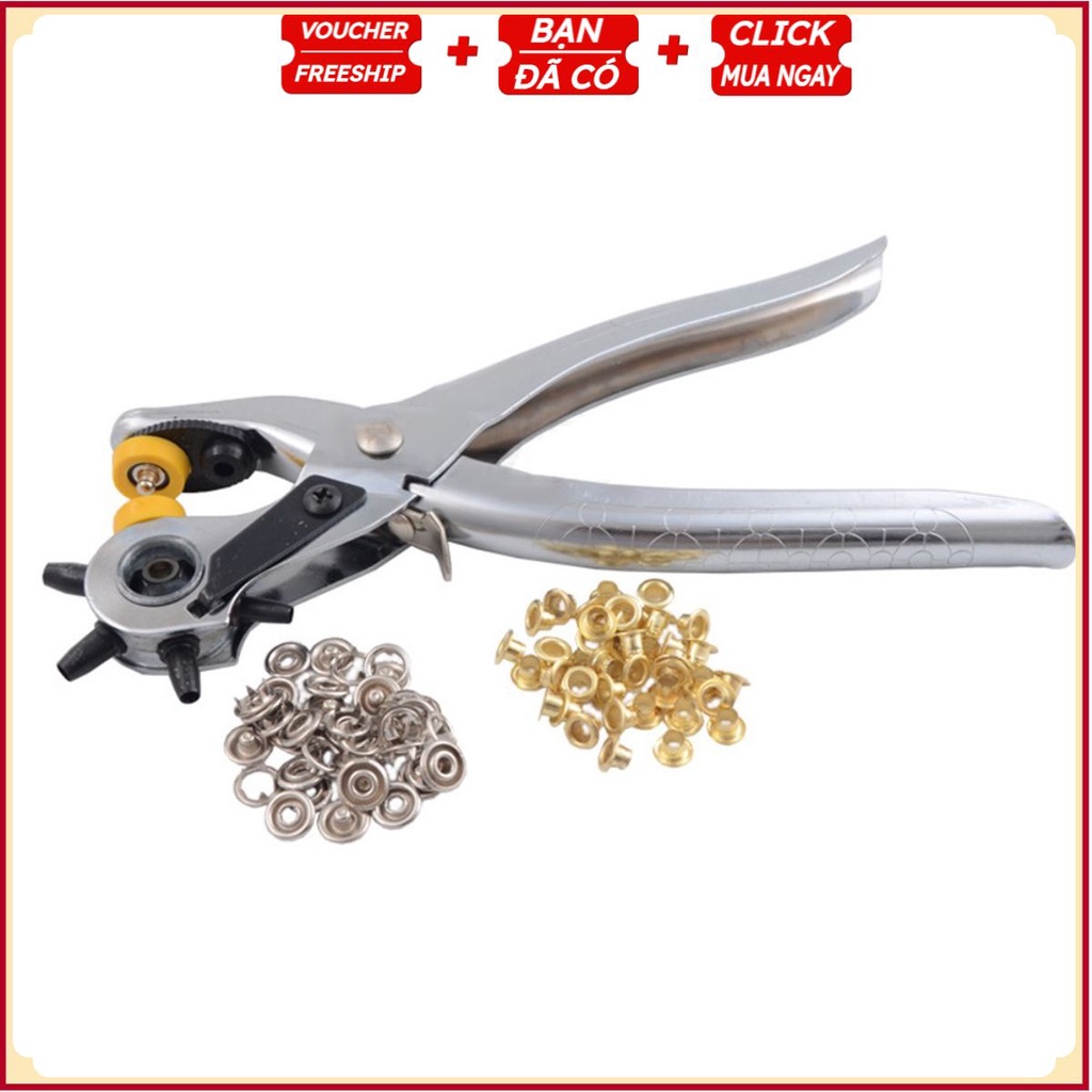 Kìm Bấm Lỗ CÁN BẠC H6 - Bấm Lỗ Tròn Dây Nịt Thắt Lưng Da, Đồng Hồ - Kiêm Bấm Khoen  (Tặng Túi Khoen)