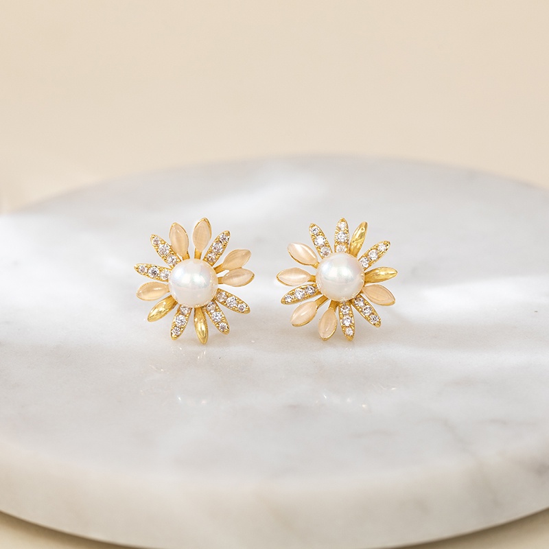 Đôi khuyên tai JIUDUOLAN mạ bạc mặt hoa hướng dương đính đá opal nhân tạo thời trang dành cho nữ