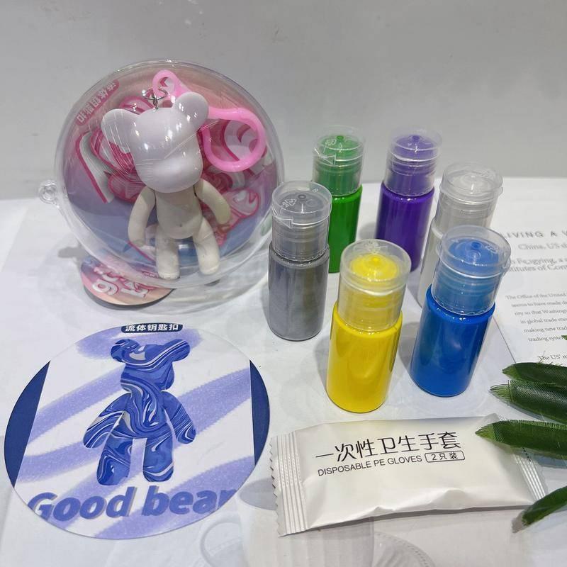 Móc Khóa Gấu Chất Lỏng Mới Mặt Dây Chuyền Gấu Bạo Lực Dễ Thương Tự Làm Sơn Màu Đồ Chơi Graffiti