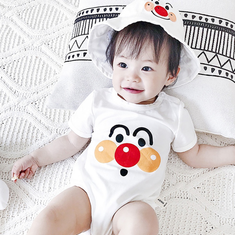 Bộ Áo Liền Quần Cotton Ngắn Tay In Họa Tiết Hoạt Hình Cho Bé