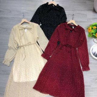 váy chấm bi dáng suông ( bán màu đen )