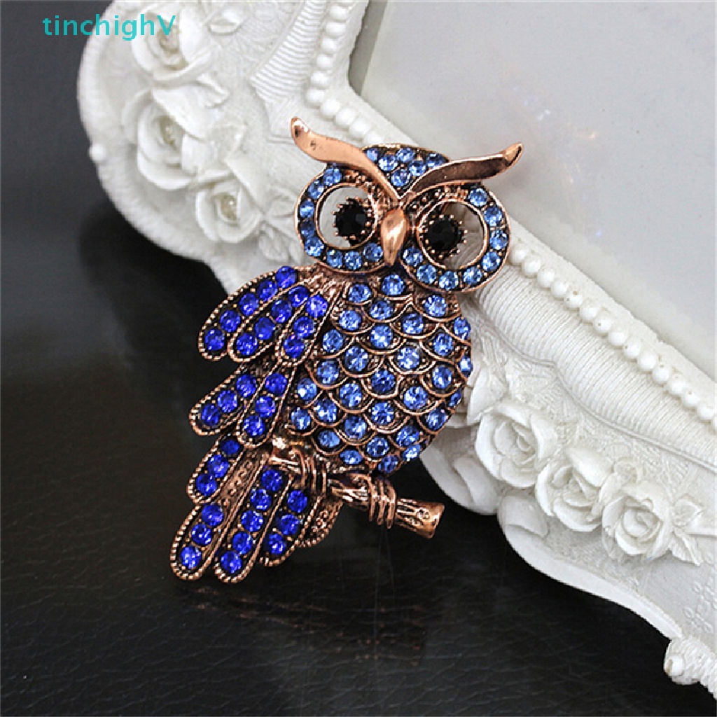 [TinchighV] Ghim Cài Áo Cô Dâu Hình Cú Mèo Vàng Xanh Dương Đính Kim Cương Giả Vintage [Mới]