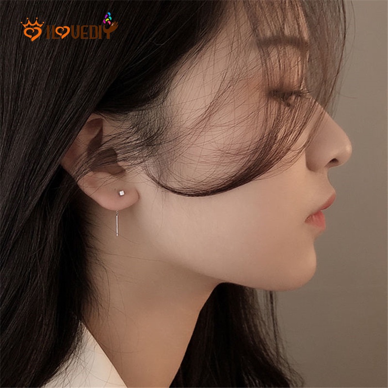 Đôi khuyên tai dáng dài hình khối tua rua kiểu Hàn Quốc cổ điển cho nữ