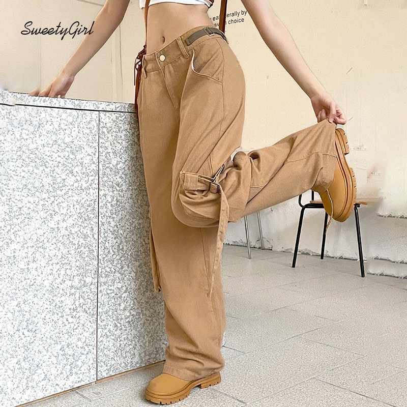 Quần Kaki Dài Lưng Thấp Dáng Rộng Màu Trơn Thời Trang 2022 Cho Nữ