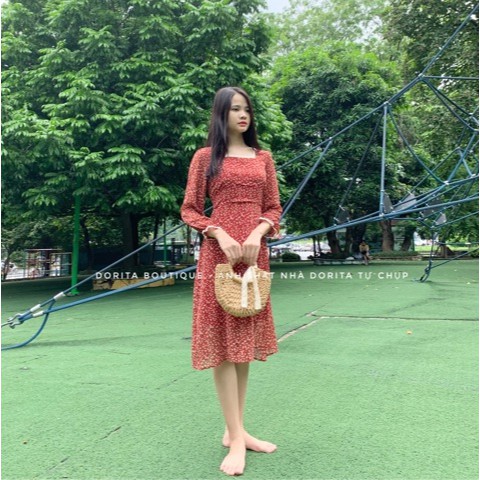 Váy trễ vai bèo chiết eo kẻ caro xanh, Đầm kẻ caro xanh Hàn Quốc | BigBuy360 - bigbuy360.vn