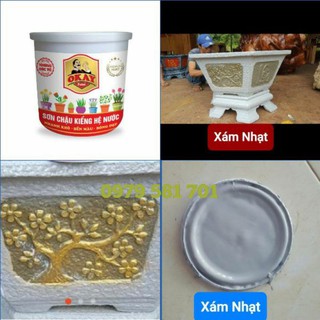 Sơn chậu kiểng màu xám nhạt lon 1kg - Hệ sơn nước + cọ
