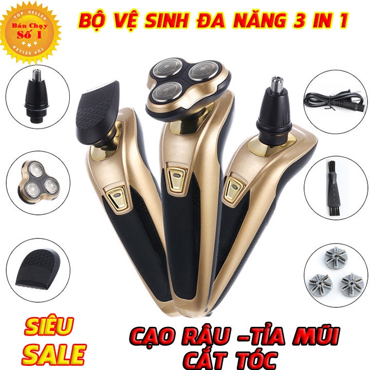 Máy Cạo Râu 3 Trong 1 LINGKE FS3188 Cắt Tóc Cạo Râu Tỉa Lông Mũi - Lưỡi Cạo Thông Minh, Có Cổng Sạc