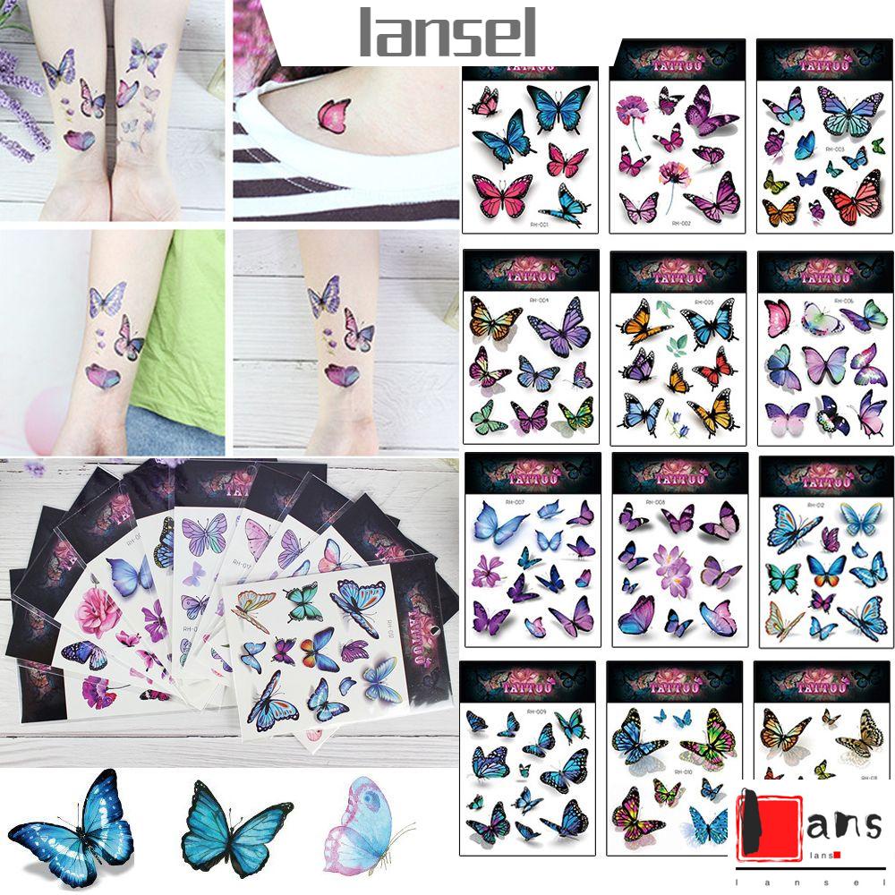 (Hàng Mới Về) Set 1 / 12 Tấm Hình Xăm Dán Tạm Thời Hình Bướm 3d Nhiều Màu Sắc Không Độc Hại Lâu Trôi An Toàn Cho Nữ