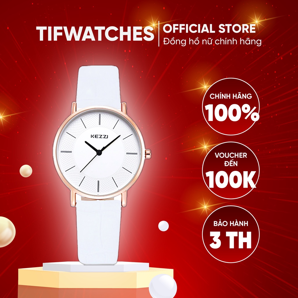 Đồng hồ cặp nam nữ cao cấp KEZZI CLASSIC trắng đồng hồ dây da thời trang chính hãng Watchesbytif size 32mm 40mm
