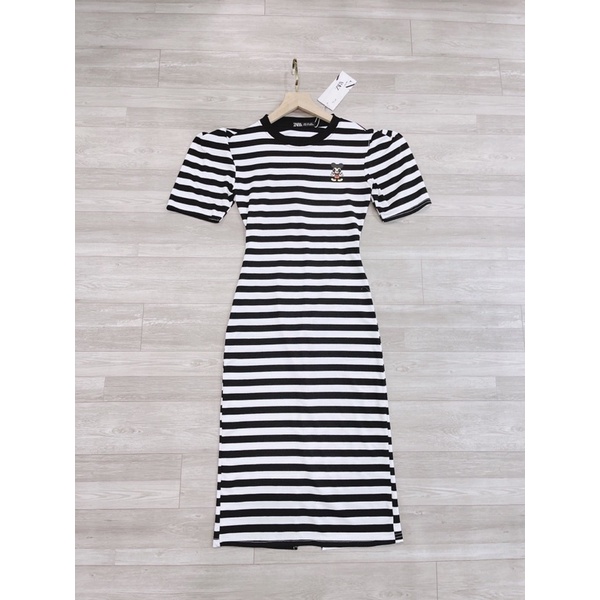 váy body kẻ hở lưng,đầm dáng dài chất zip co giãn độ body-Miny shop