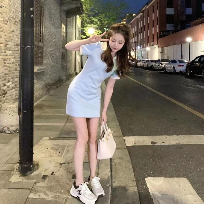 [MURIOKI] Đầm Ngắn Ôm Eo Cổ Polo đầm len thêu Bằng Vải Cotton Phong Cách Ngọt Ngào Thời Trang Mới 2022 đầm thun co giãn