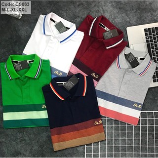 Áo thun nam cá sấu in sọc phối bo gồm 5 màu (size M-> XXL) 063