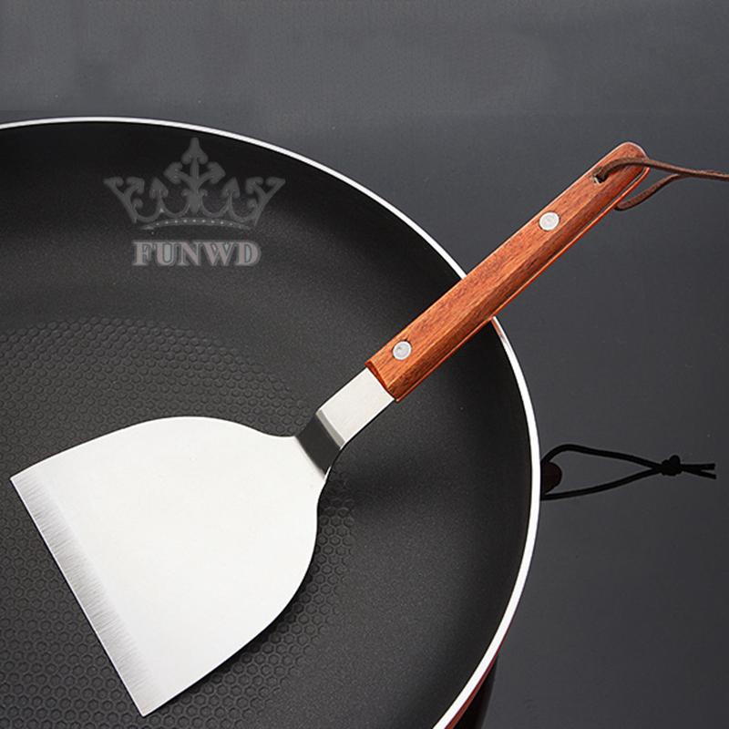 Xẻng inox làm bánh Pancake/Steak kiểu nhật tay cầm bằng gỗ 24.3*10.6CM