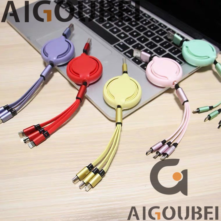 Dây cáp sạc và truyền dữ liệu 3 trong 1 nhựa macaron đa năng 1.2m thích hợp cho máy tính xách tay Apple Android Type C
