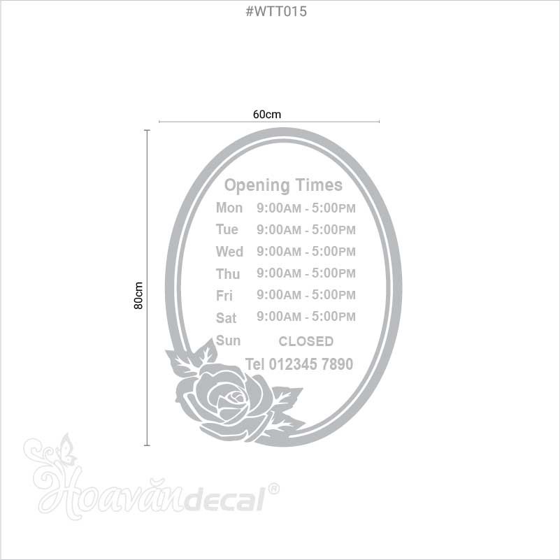 Decal giờ mở cửa Custom business hour sign dán kính