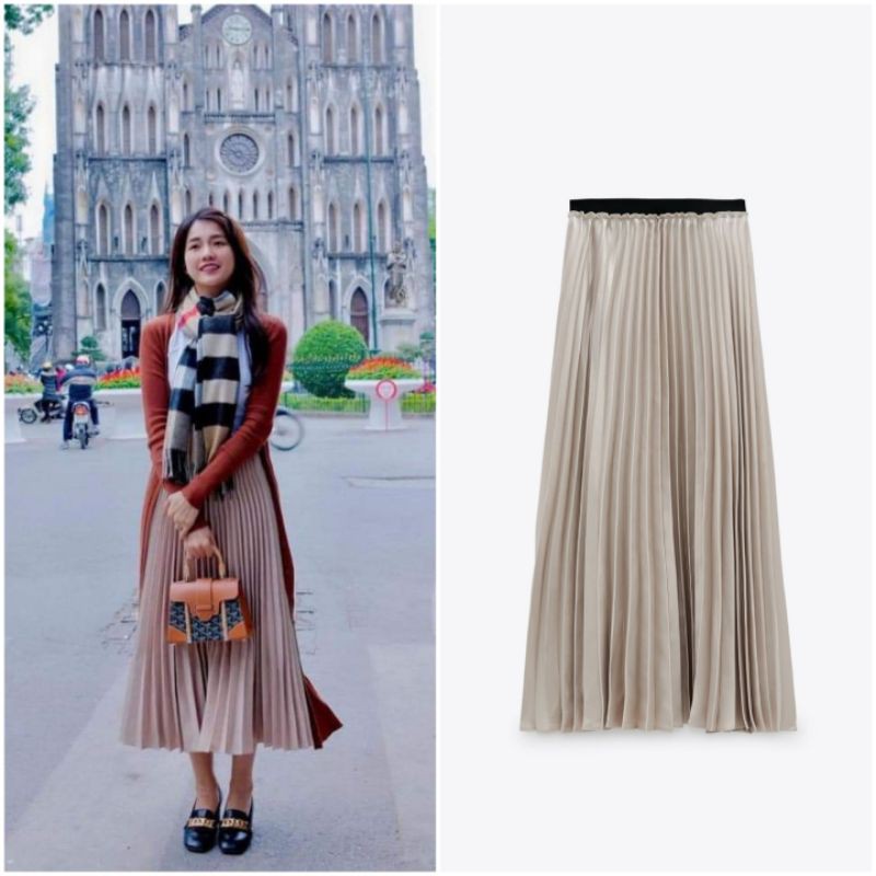 Chân váy xếp ly Zara auth newtag