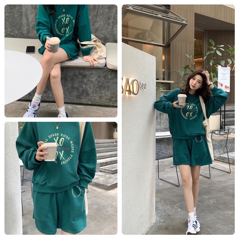 🌸 Set đồ mặc hè form rộng, quần short kèm áo phông đỏ in hình cá tính Ulzzang 🌸brcloth