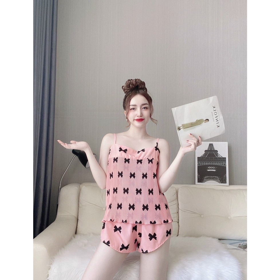 Đồ ngủ 2 dây sexy, đồ ngủ sexy chất kate lụa xếp ly mặc ngủ (ảnh thật) Freesize - Linqu sleepwear