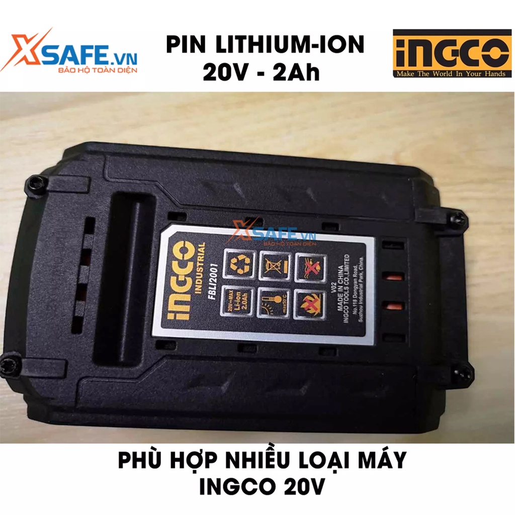 Pin Litium INGCO FBLI2001 2Ah Pin máy khoan điện thế 20V, có đèn led hiển thị dung lượng pin, dùng cho máy cầm tay INGCO