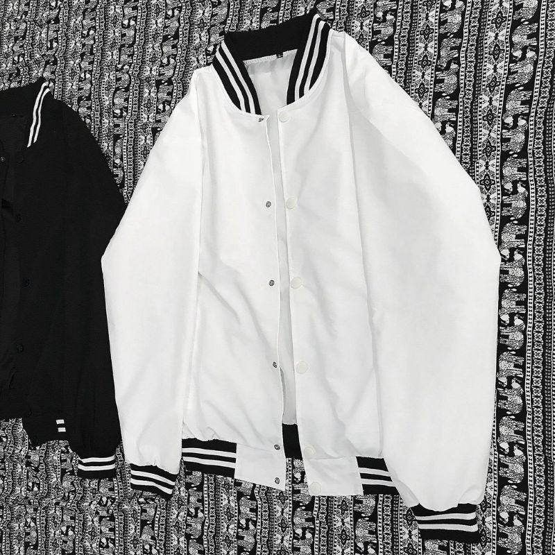 Áo khoác Bomber Dù Kaki 2 Lớp Jacket Bomber Basic Trắng Đen Phong Cách Streetwear Unisex Thời Trang Nam Nữ Áo Bóng Chày