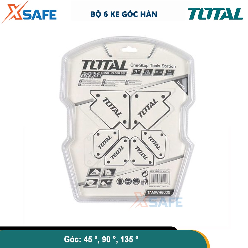 Bộ 6 ke góc nam châm TOTAL TAMWH6002 hợp kim siêu bền cứng và nam châm vĩnh cữu. Kích thước:3"x2 pcs, 4 pcs ke góc mini