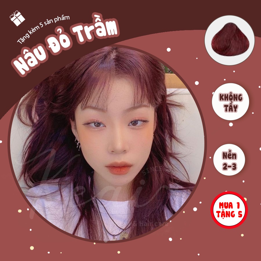 Thuốc nhuộm tóc Nâu Đỏ Trầm - kèm oxy - không tẩy - Keai Hair Dye