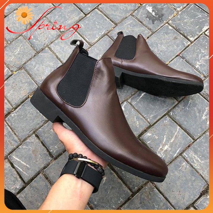 Giày Boot Nam Tăng Chiều Cao Cao Cấp Chelsea Boot màu nâu