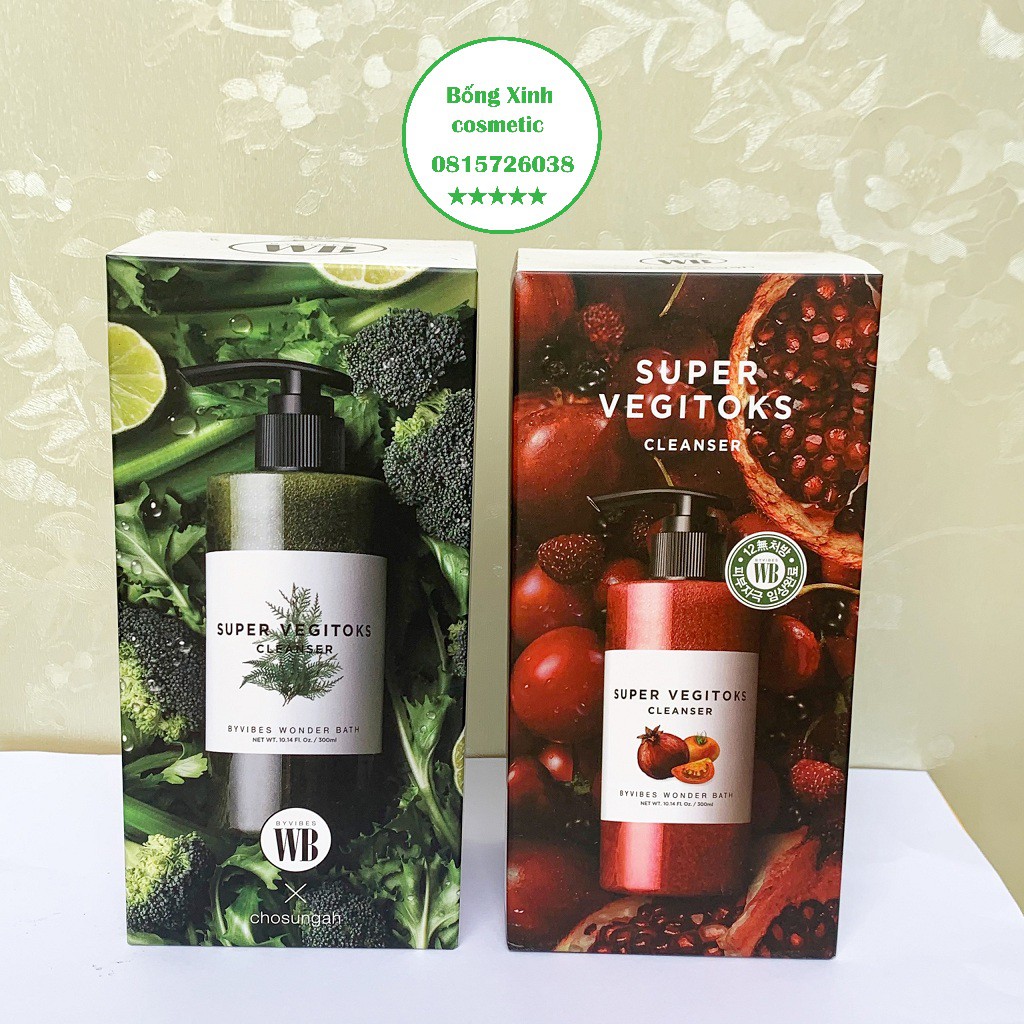 Sữa rửa mặt rau củ thải độc Super vegitoks cleanser Wonder bath Full size - 300 ml chính hãng Hàn Quốc