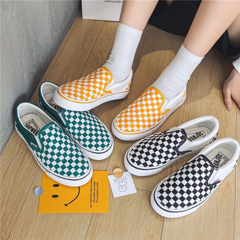 Van s Giày Lười Canvas Cổ Thấp Họa Tiết Kẻ Sọc Phong Cách Hàn Quốc Thời Trang Cho Nam RKC203