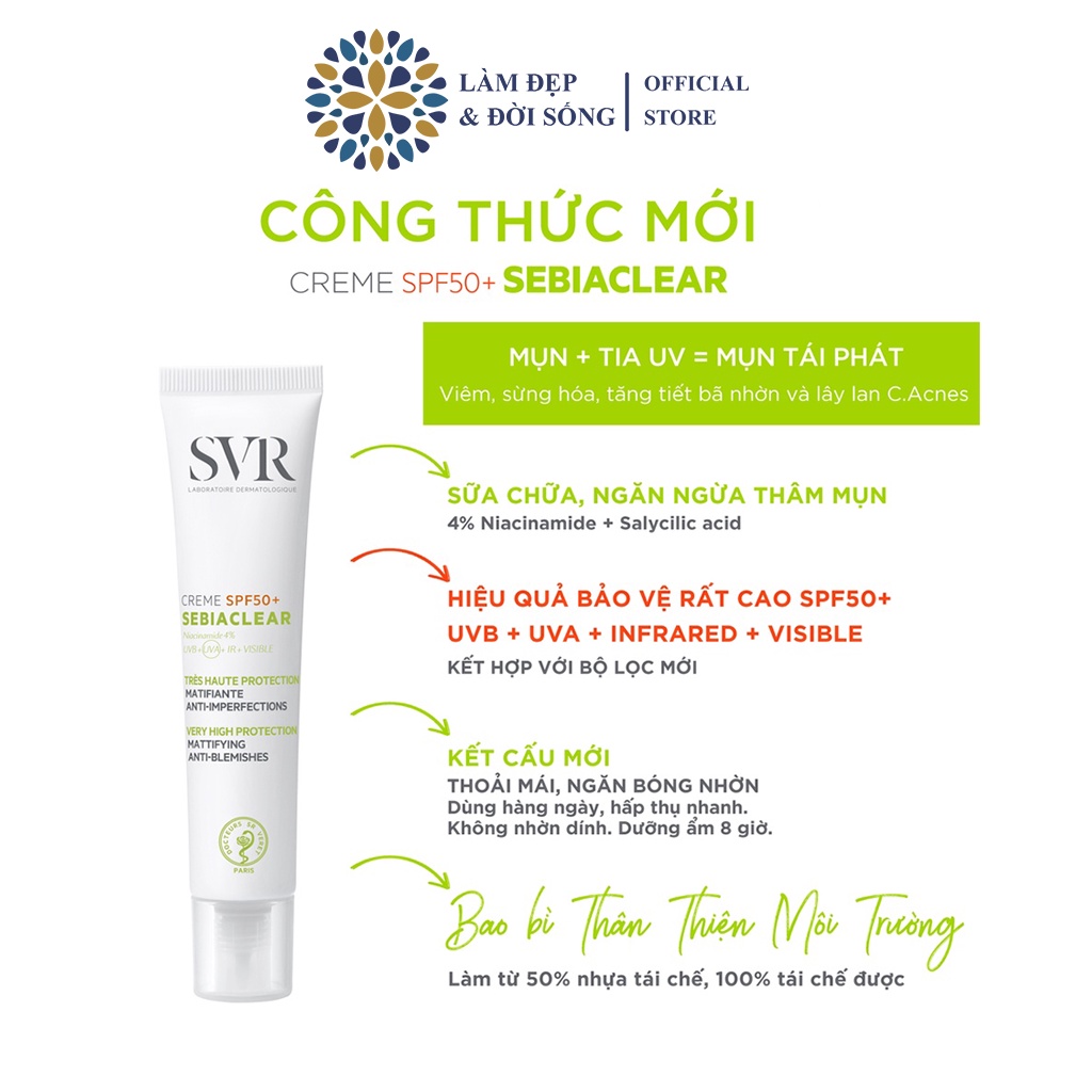 Kem chống nắng dành cho da dầu mụn SVR SEBIACLEAR Creme SPF50+ 40ml